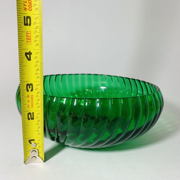 Anchor Hocking Forest Green Glass Candy Serving Bowl Swirl Pattern Vintage 6.5” - Picture 10 of 10